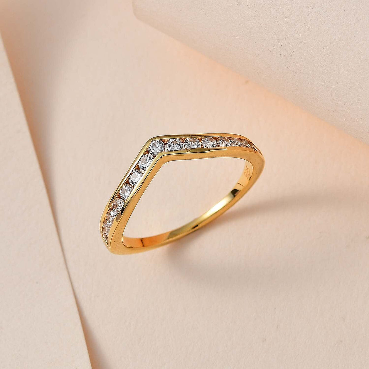 NY Closeout- Cubic Zirconia Wishbone Ring in 18K Yellow Gold Vermeil Plated Sterling Silver 7615042 1