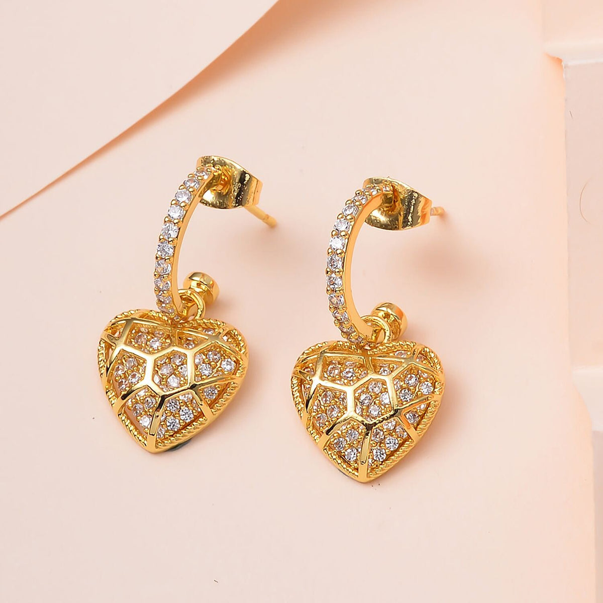 White Cubic Zirconia  Heart Earring with Push Back 7590784 3