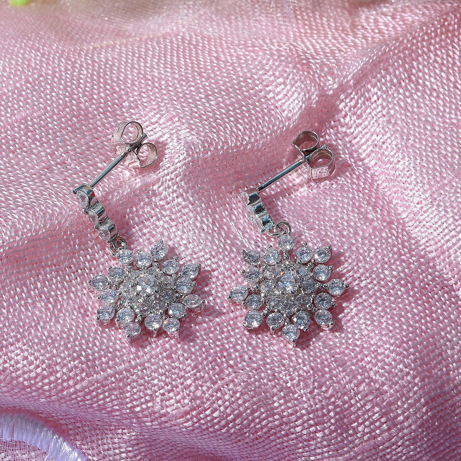 White Cubic Zirconia Earring in Rhodium Overlay Sterling Silver 1.16 ct 1.160 Ct. 7625807 2