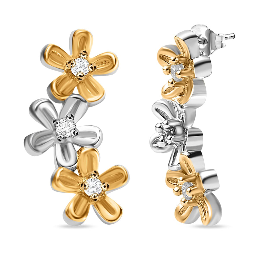 NY Closeout - Simulated Diamond Earrings with Push Back in 18K Vermeil Yellow Gold Plated Sterling Silver