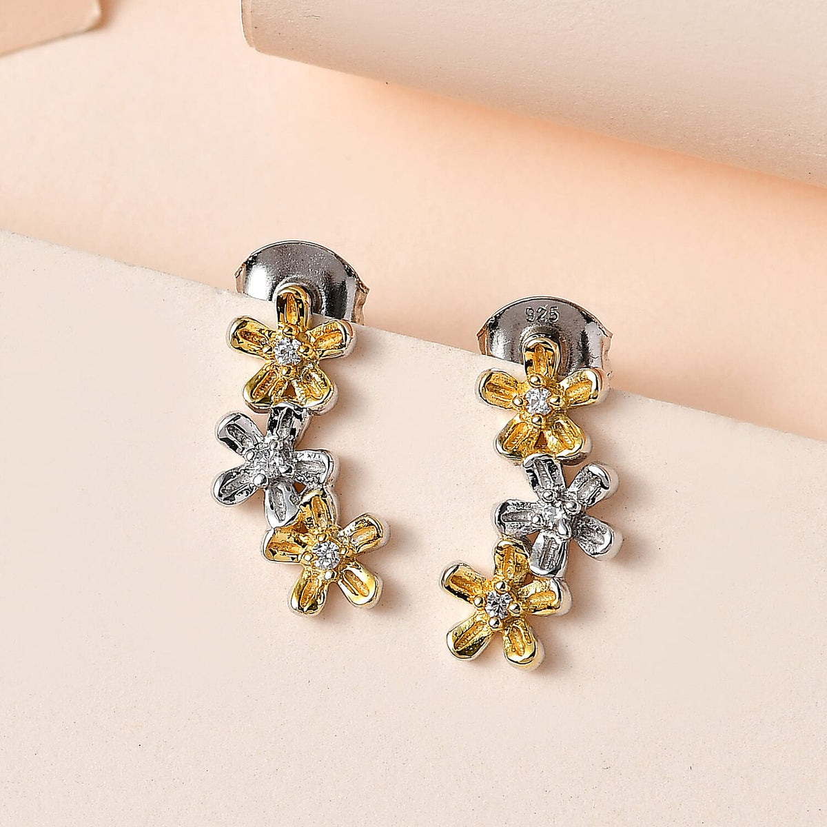 NY Closeout - Simulated Diamond Earrings with Push Back in 18K Vermeil Yellow Gold Plated Sterling Silver 7570758 2
