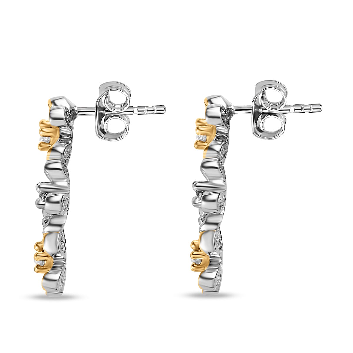 NY Closeout - Simulated Diamond Earrings with Push Back in 18K Vermeil Yellow Gold Plated Sterling Silver 7570758 4