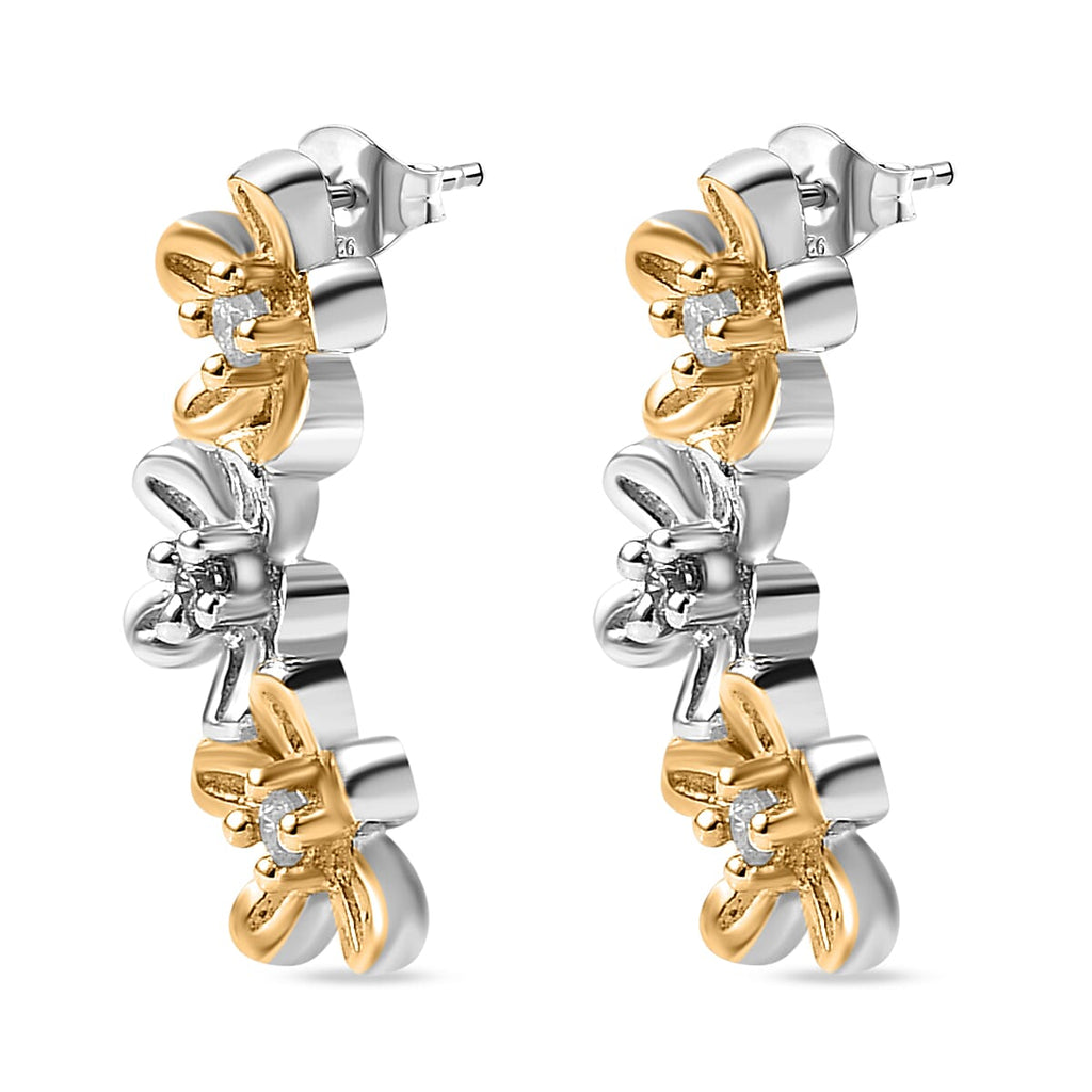 NY Closeout - Simulated Diamond Earrings with Push Back in 18K Vermeil Yellow Gold Plated Sterling Silver