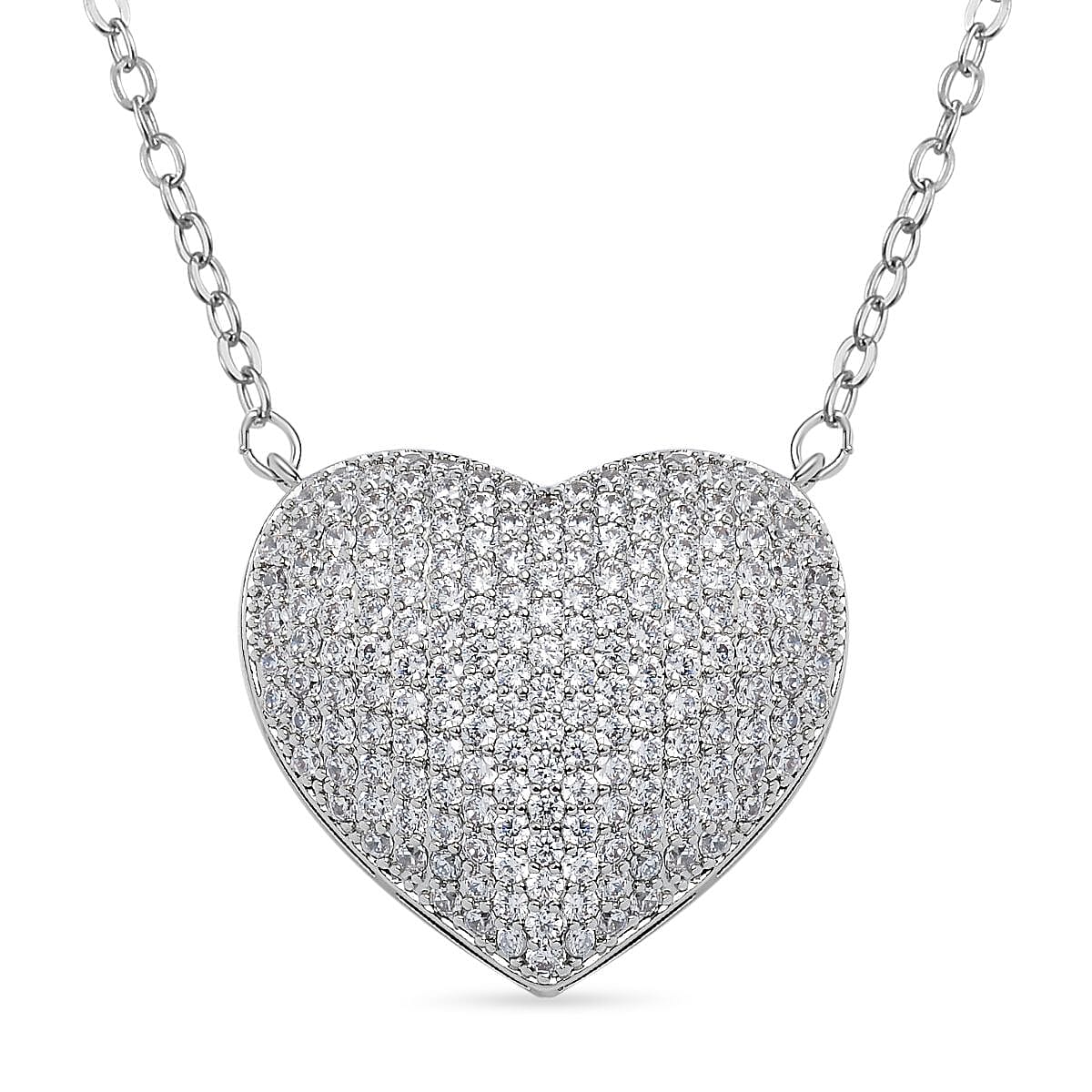 Cubic Zirconia Heart Necklace (Size - 20) in Silver Tone 7606763 0