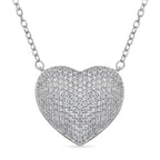 Cubic Zirconia Heart Necklace (Size - 20) in Silver Tone