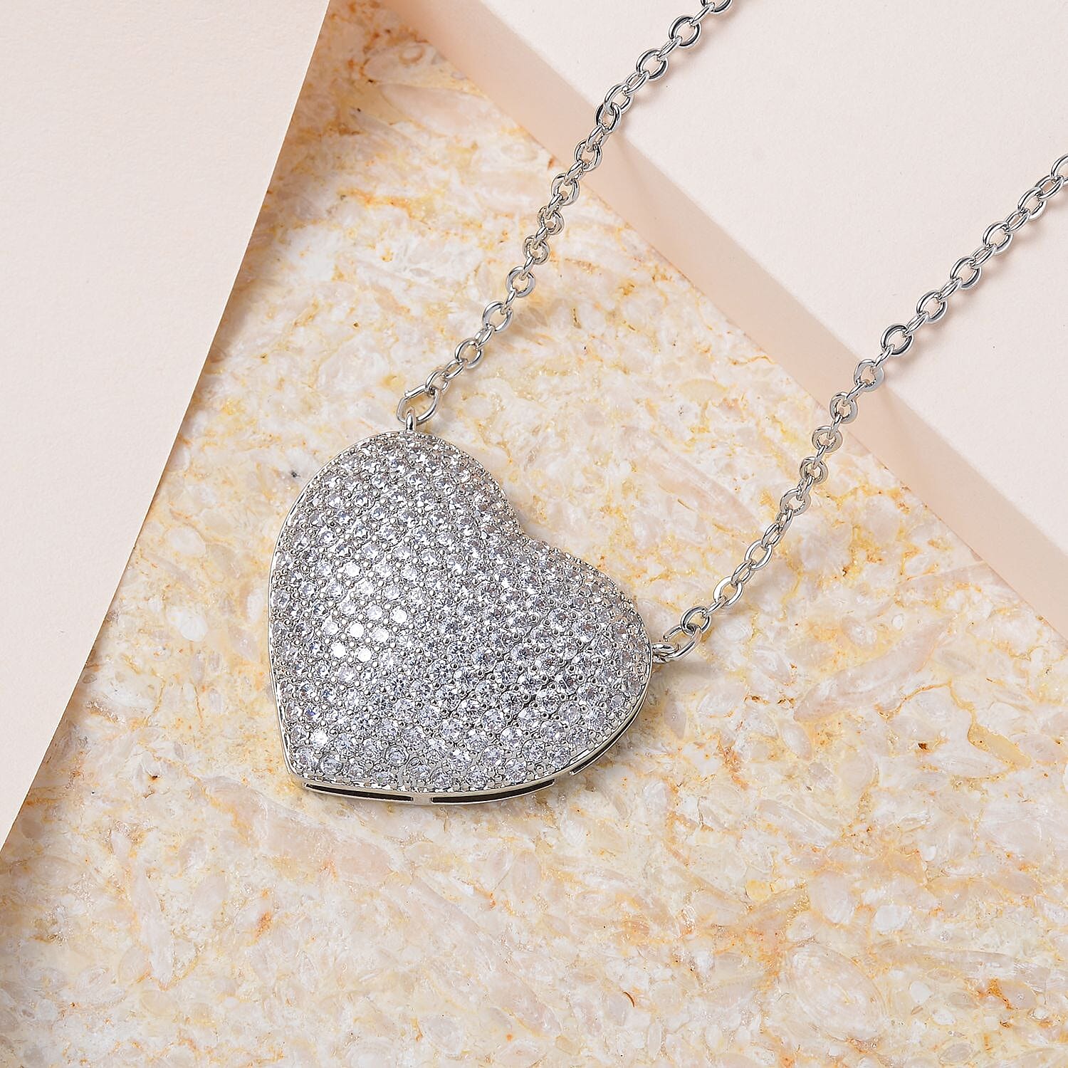 Cubic Zirconia Heart Necklace (Size - 20) in Silver Tone 7606763 2