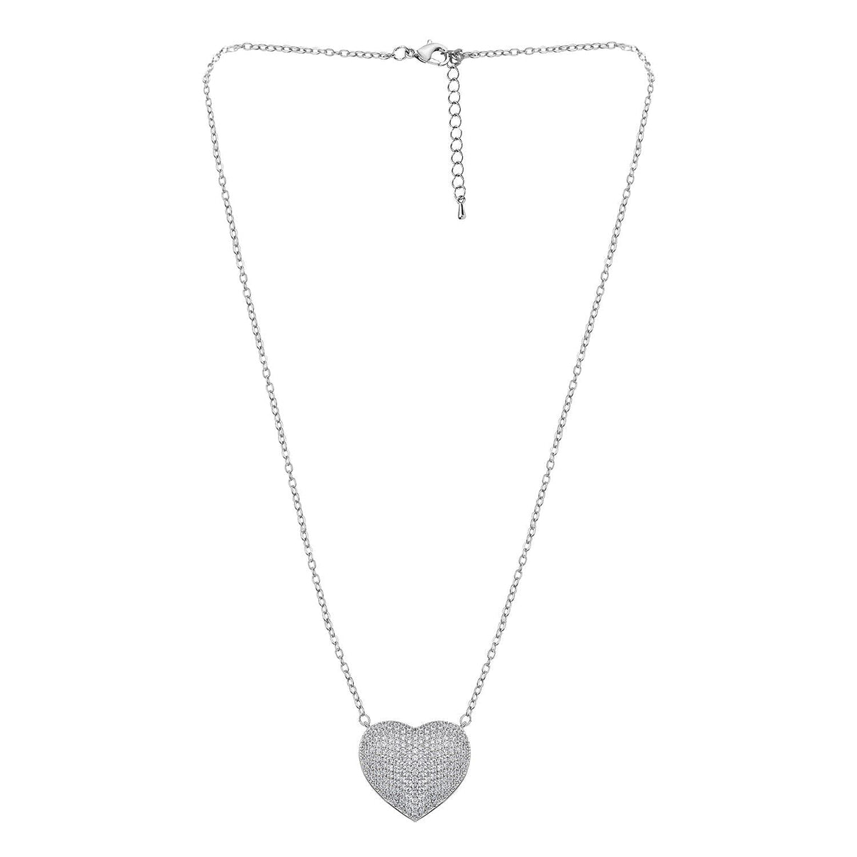Cubic Zirconia Heart Necklace (Size - 20) in Silver Tone 7606763 3