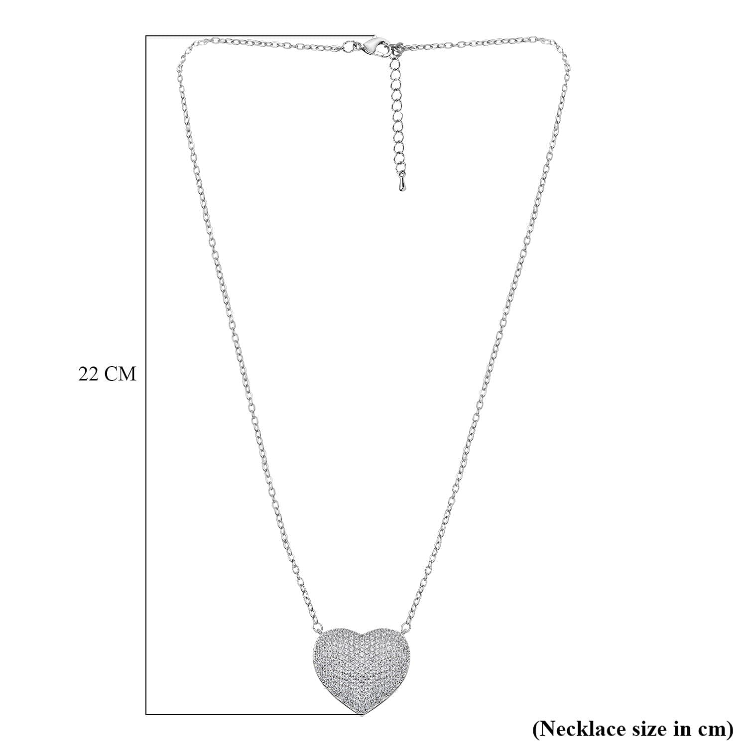Cubic Zirconia Heart Necklace (Size - 20) in Silver Tone 7606763 5