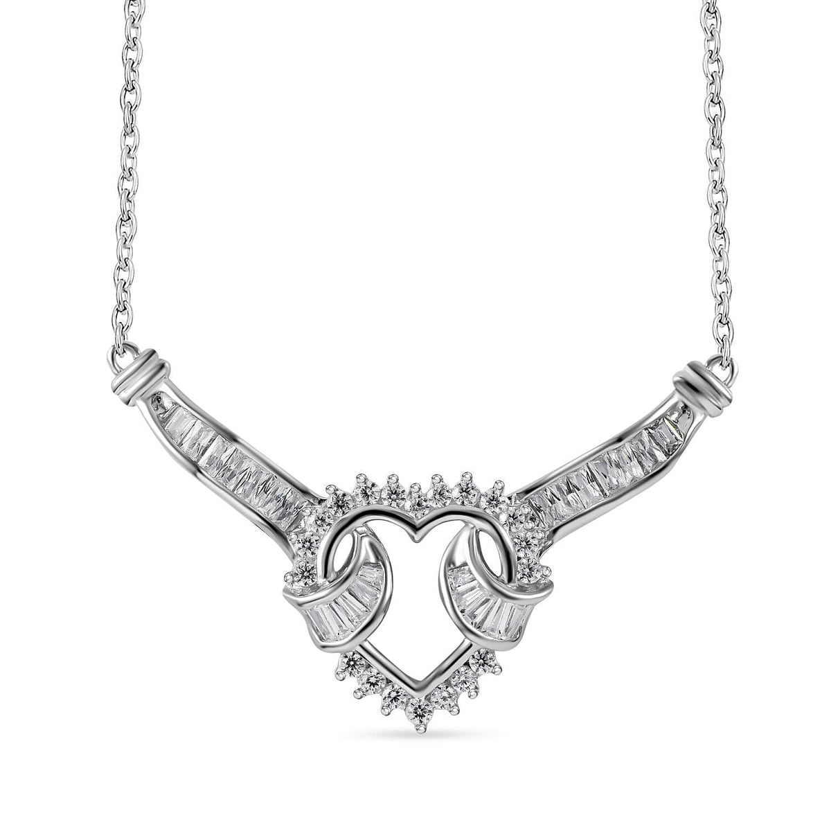 White Cubic Zirconia NecklaceE (Size - 20) in Rhodium Overlay Sterling Silver 0.83 ct Silver Wt. 5 Gms 0.830 Ct. 7625603 0