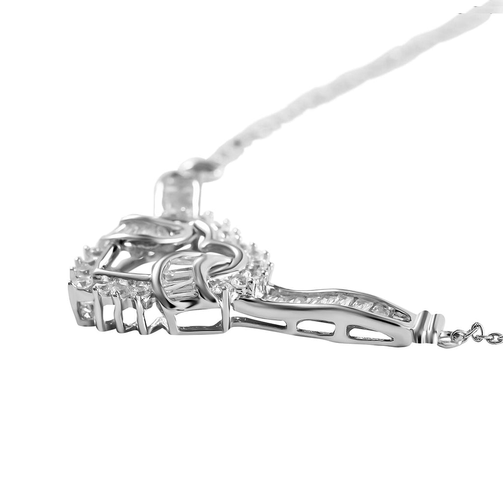 NY Closeout - Cubic Zirconia Heart Necklace (Size - 20) in Rhodium Overlay Sterling Silver, Silver Wt. 5.00 Gms