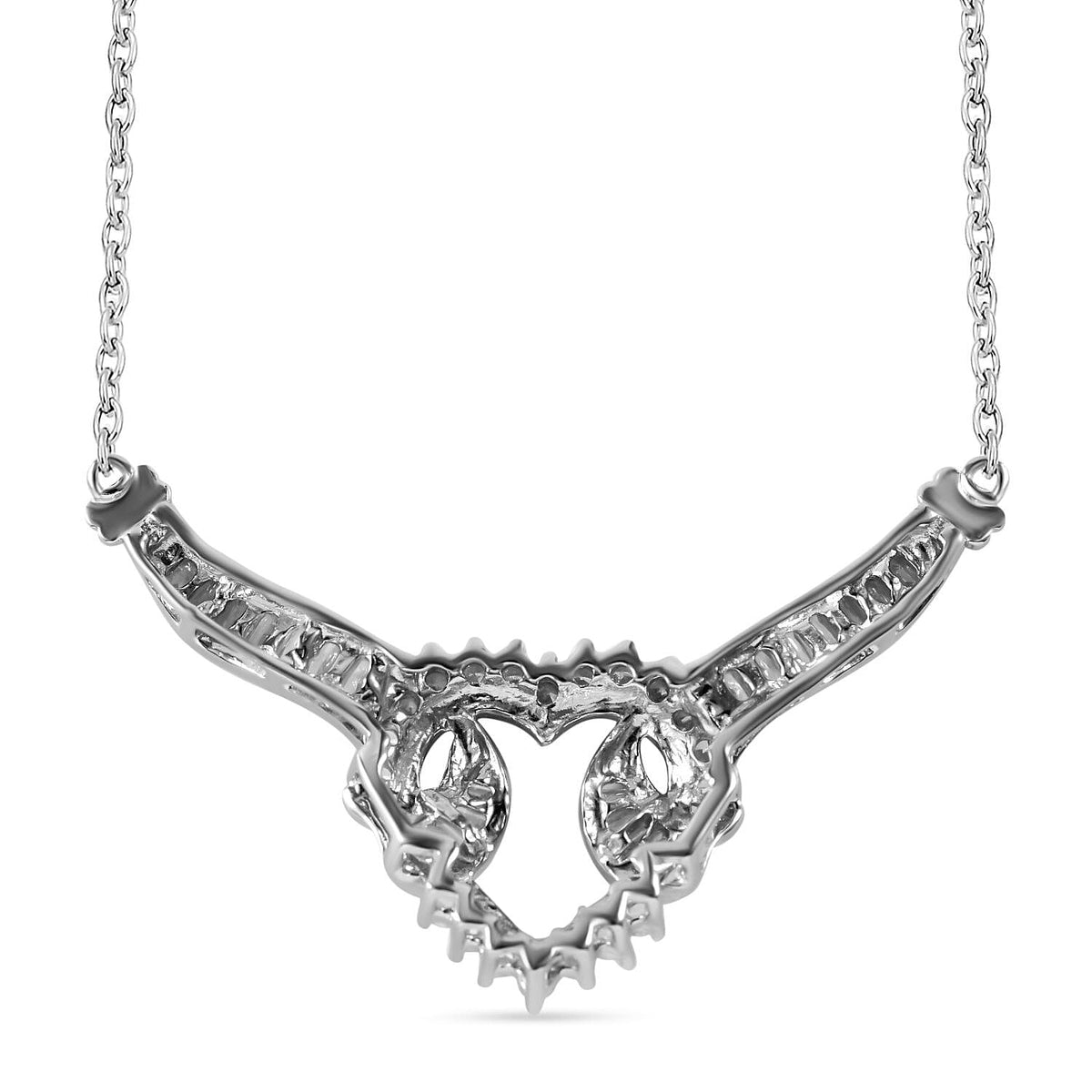 White Cubic Zirconia NecklaceE (Size - 20) in Rhodium Overlay Sterling Silver 0.83 ct Silver Wt. 5 Gms 0.830 Ct. 7625603 5