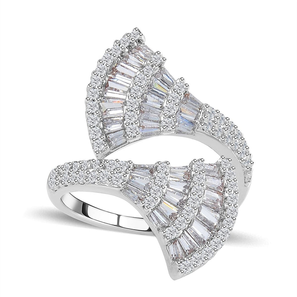 One Time Close Out Deal - Cubic Zirconia Adjustable Bypass Ring (Size R - T) in Silver Tone 3.00 Ct.
