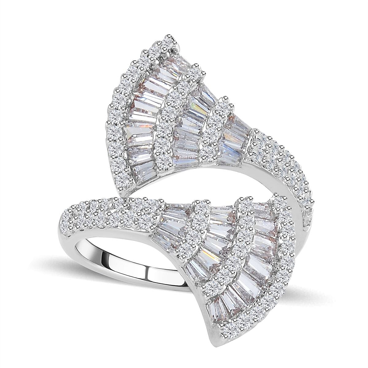 One Time Close Out Deal- Cubic Zirconia Adjustable Bypass Ring in Silver Tone 7606739 0