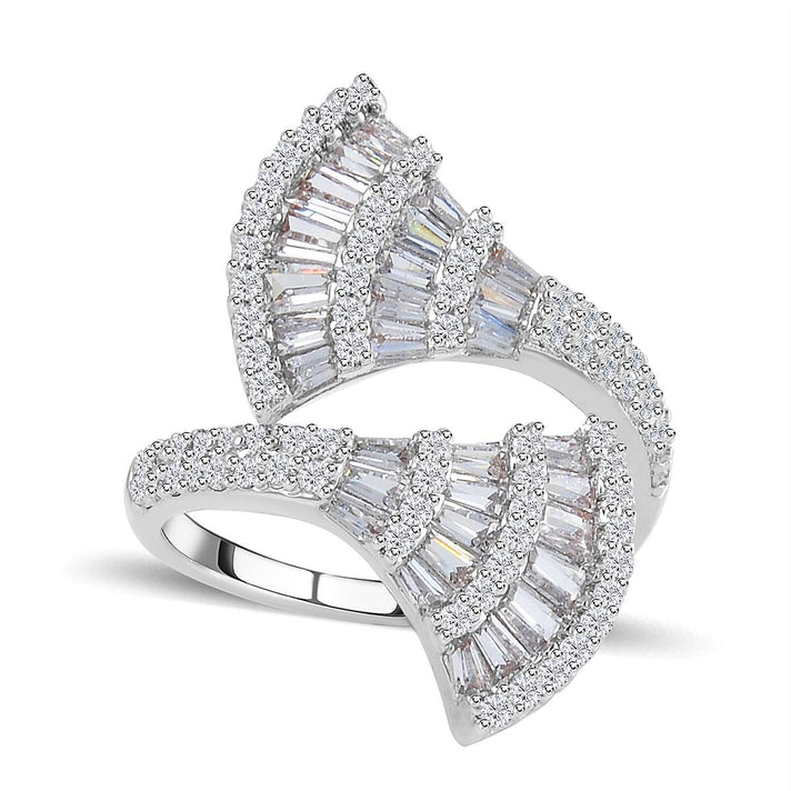 One Time Close Out Deal- Cubic Zirconia Adjustable Bypass Ring in Silver Tone 7606740 1