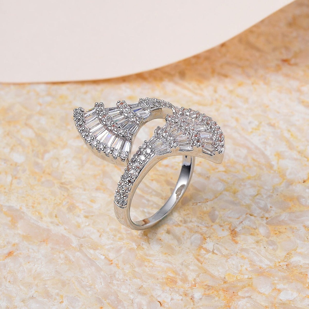 One Time Close Out Deal- Cubic Zirconia Adjustable Bypass Ring in Silver Tone 7606739 1