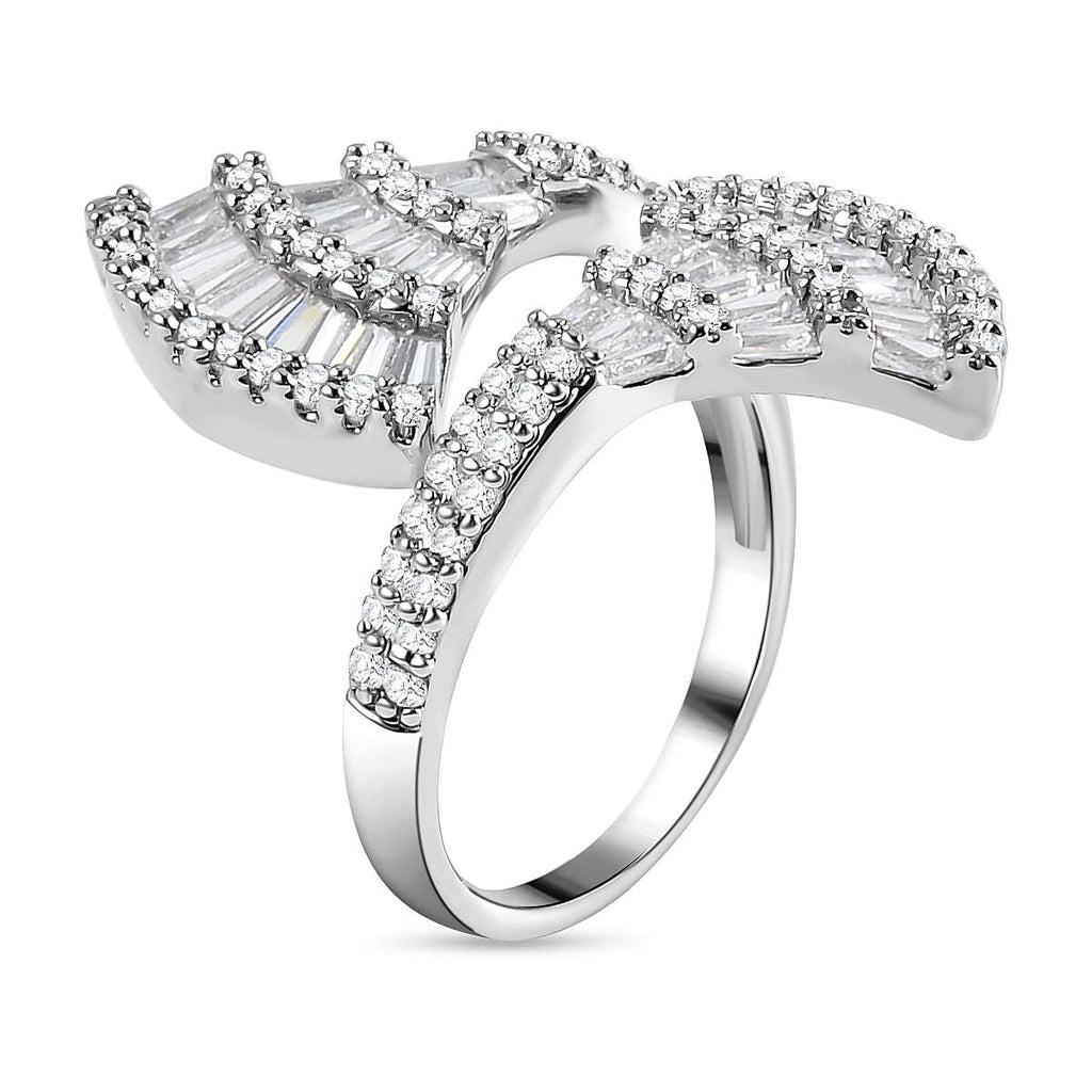 One Time Close Out Deal - Cubic Zirconia Adjustable Bypass Ring (Size R - T) in Silver Tone 3.00 Ct.