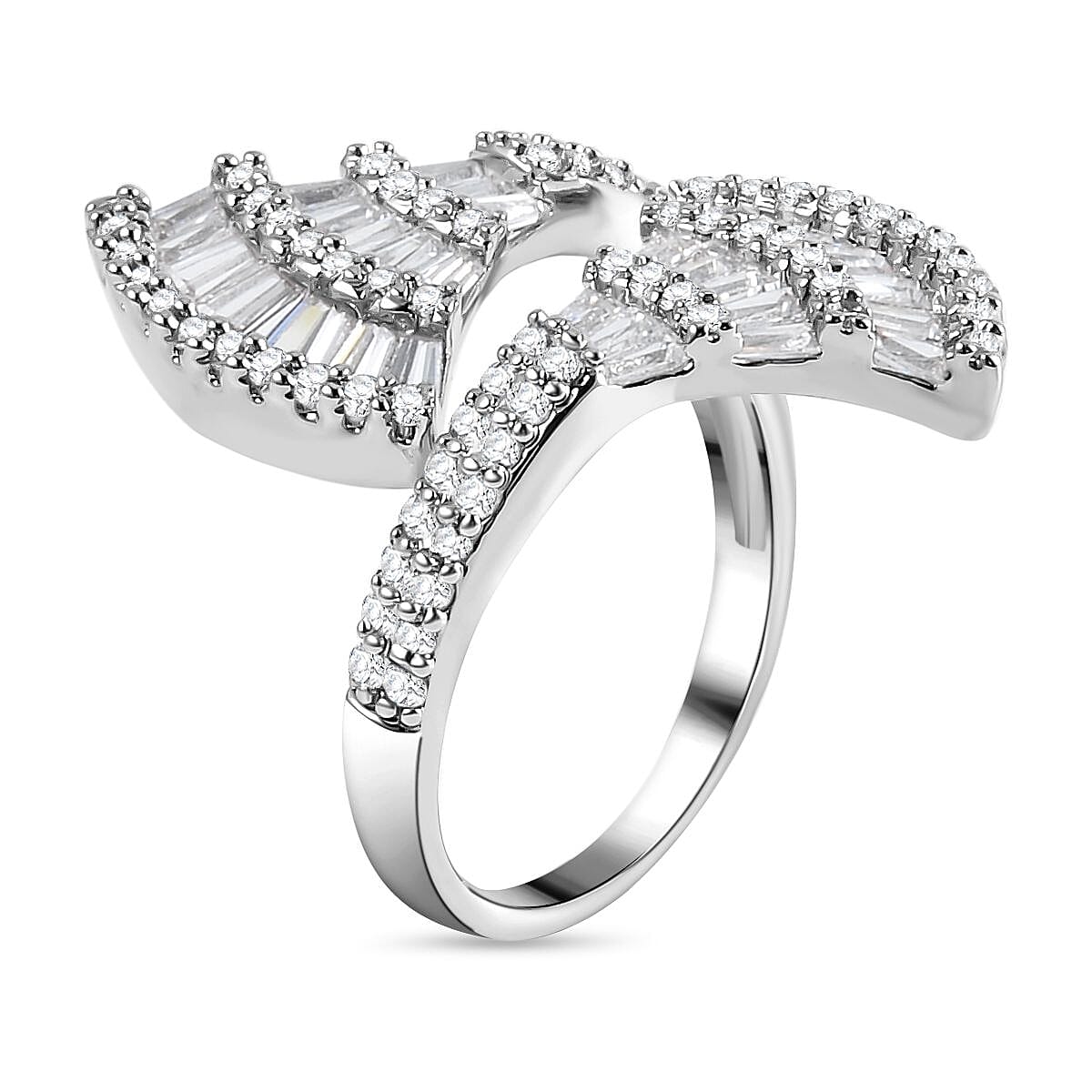One Time Close Out Deal- Cubic Zirconia Adjustable Bypass Ring in Silver Tone 7606739 3