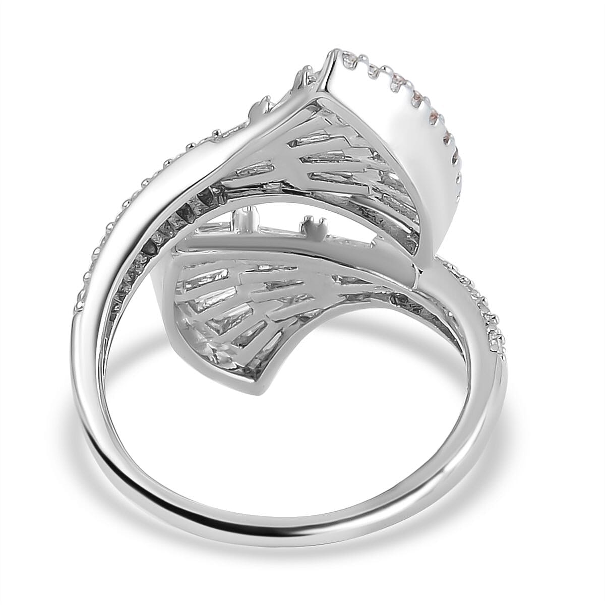 One Time Close Out Deal- Cubic Zirconia Adjustable Bypass Ring in Silver Tone 7606739 4