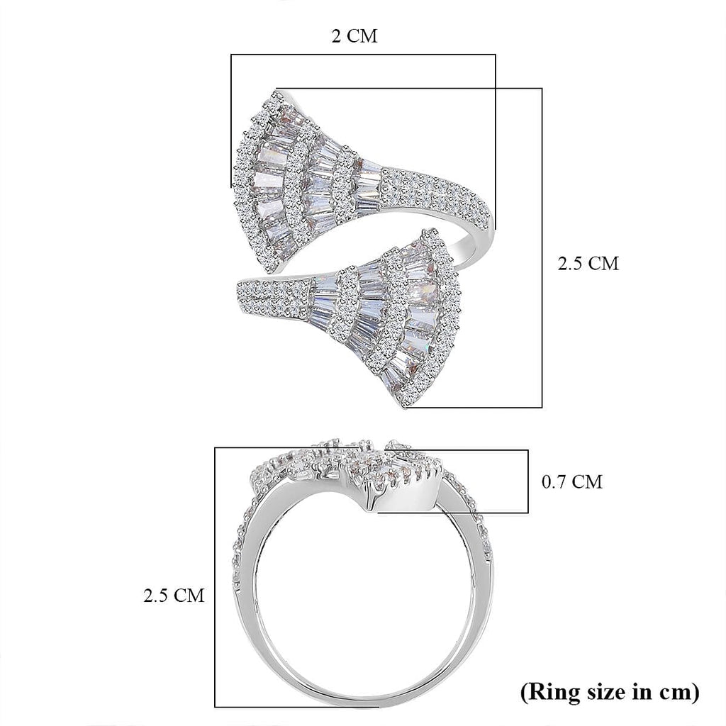 One Time Close Out Deal - Cubic Zirconia Adjustable Bypass Ring (Size R - T) in Silver Tone 3.00 Ct.