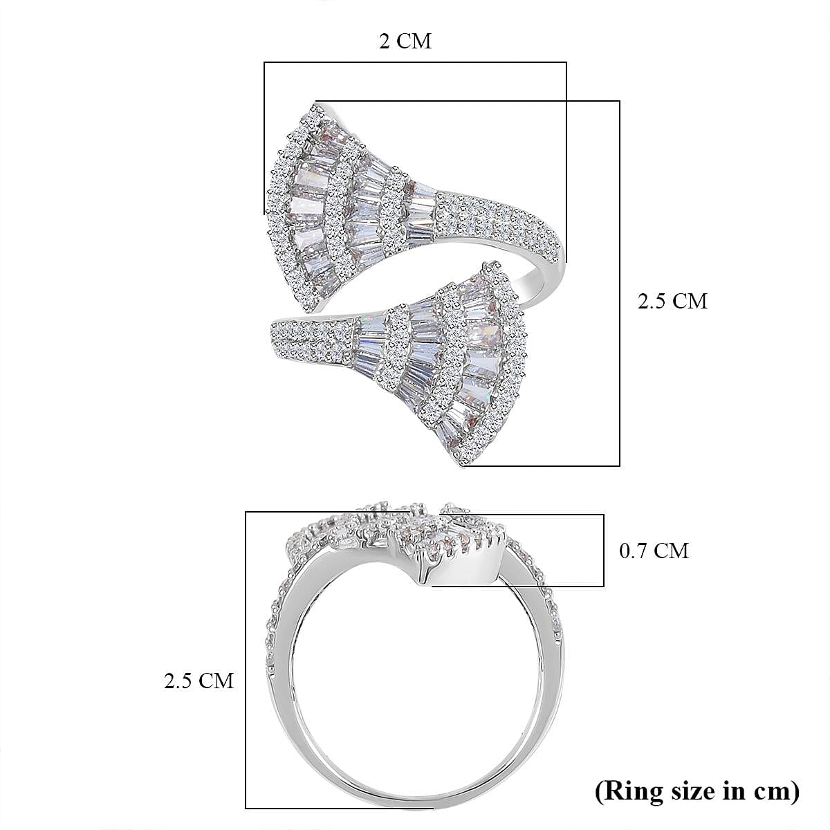 One Time Close Out Deal- Cubic Zirconia Adjustable Bypass Ring in Silver Tone 7606739 5