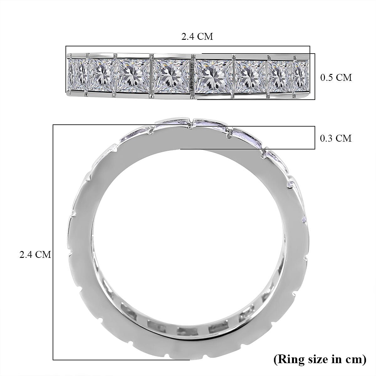 White Cubic Zirconia Ring in Rhodium Overlay Sterling Silver 4.97 ct 4.970 Ct. 7624002 5
