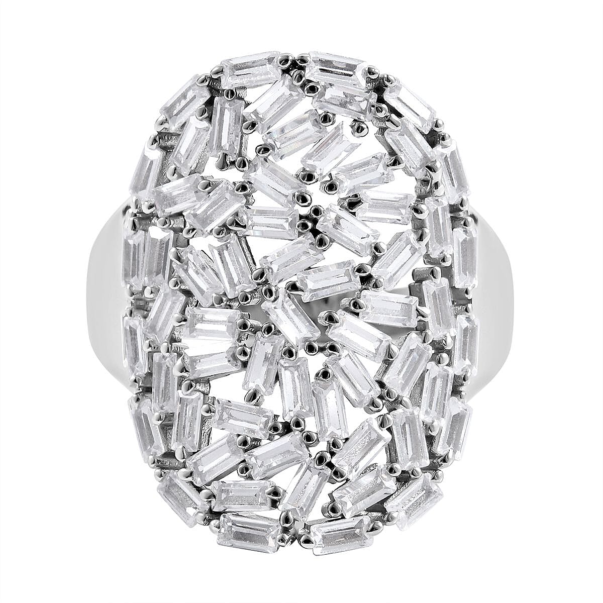 White Cubic Zirconia Ring in Rhodium Overlay Sterling Silver 6.49 ct Silver Wt. 5.6 Gms 6.490 Ct. 7624061 0