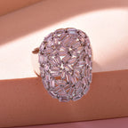 NY Closeout - Cubic Zirconia Fire Cracker Cluster Ring in Rhodium Overlay Sterling Silver