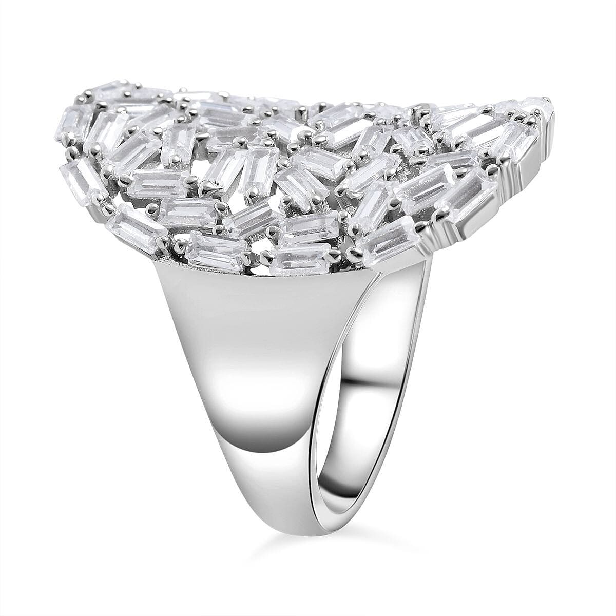 White Cubic Zirconia Ring in Rhodium Overlay Sterling Silver 6.49 ct Silver Wt. 5.6 Gms 6.490 Ct. 7624061 4