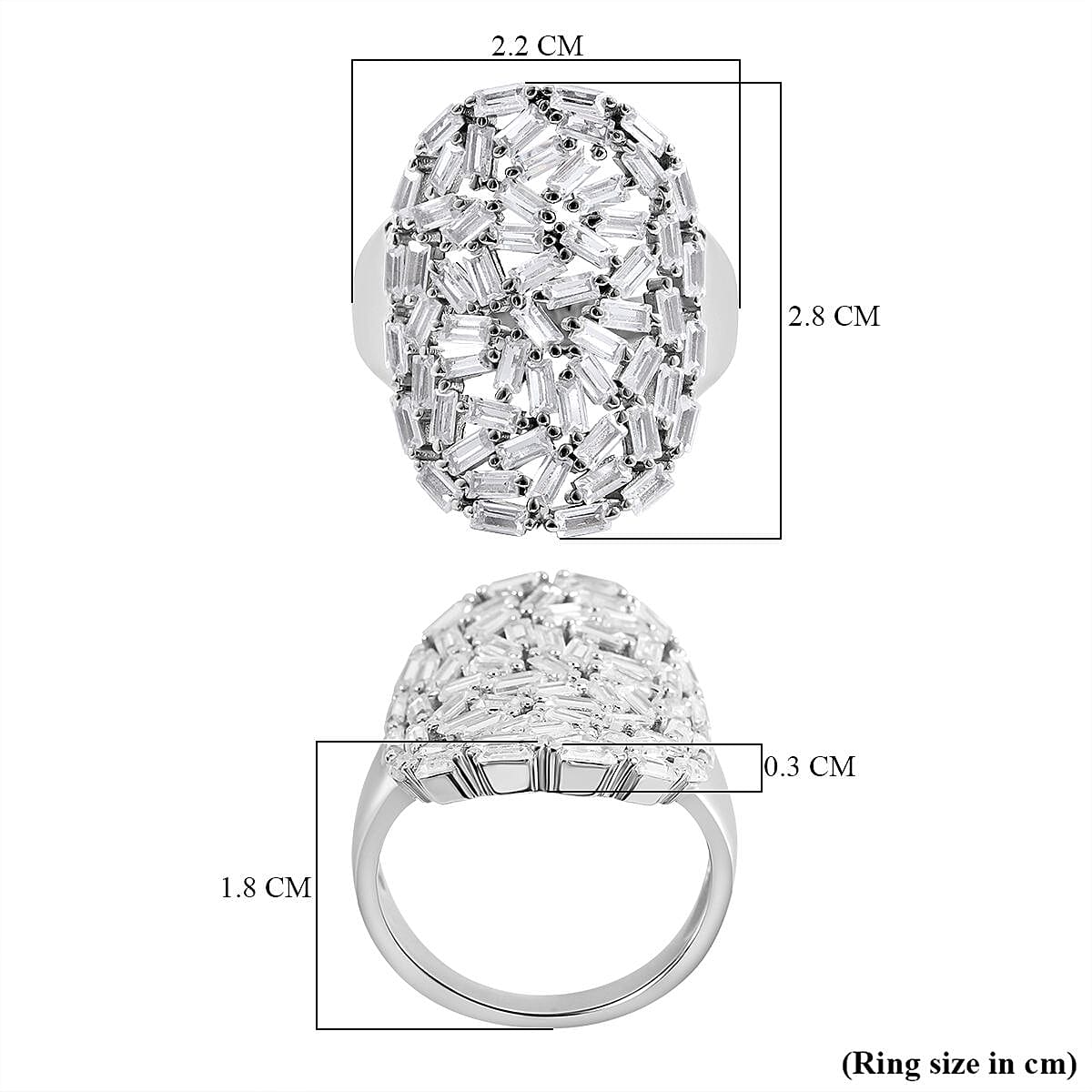 White Cubic Zirconia Ring in Rhodium Overlay Sterling Silver 6.49 ct Silver Wt. 5.6 Gms 6.490 Ct. 7624061 6