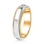 Natural White Diamond Spinner Band Ring with 5 diamonds in Platinum & 18K Vermeil Yellow Gold Plated Sterling Silver, Silver Wt. 6.51 Gms.