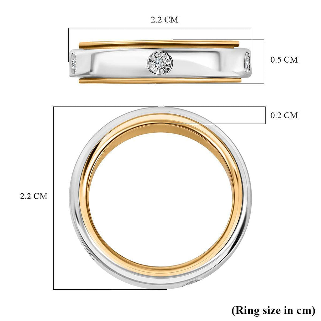 Natural White Diamond Spinner Band Ring with 5 diamonds in Platinum & 18K Vermeil Yellow Gold Plated Sterling Silver, Silver Wt. 6.51 Gms.