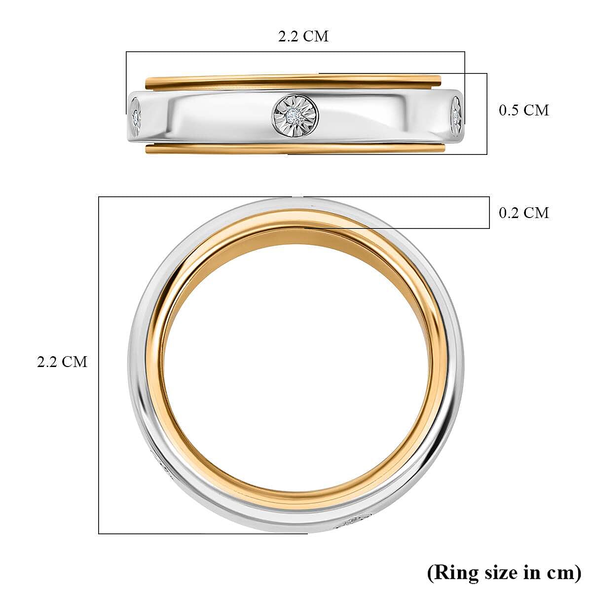 First Launch - Diamond Spinner Band Ring with 5 diamonds in Platinum and Gold Overlay in Sterling Silver 7607777 12
