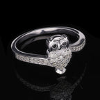 White Diamond & Black Diamond Owl Ring in Platinum Overlay Sterling Silver 0.25 Ct