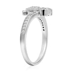 White Diamond & Black Diamond Owl Ring in Platinum Overlay Sterling Silver 0.25 Ct