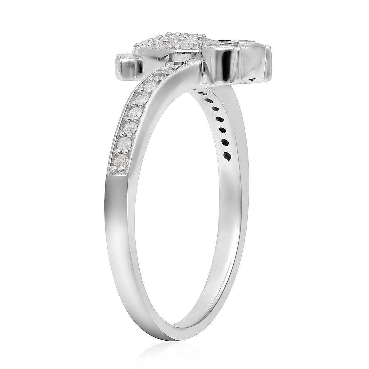 White Diamond &amp; Black Diamond Owl Ring in Platinum Overlay Sterling Silver 0.25 Ct 7619493 3