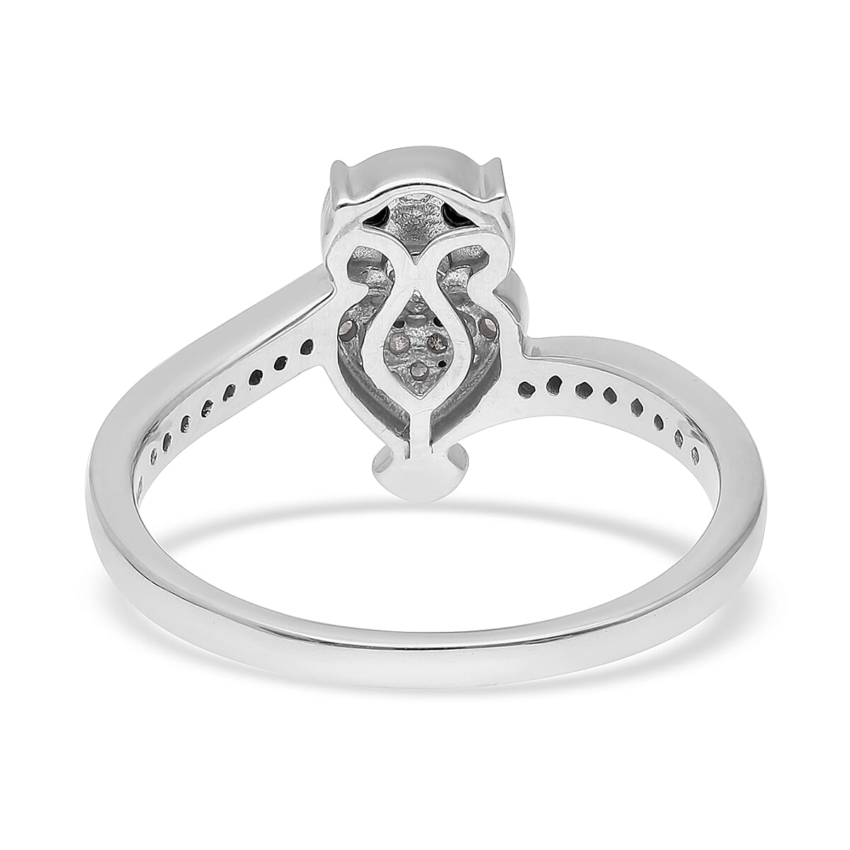 White Diamond &amp; Black Diamond Owl Ring in Platinum Overlay Sterling Silver 0.25 Ct 7619493 4