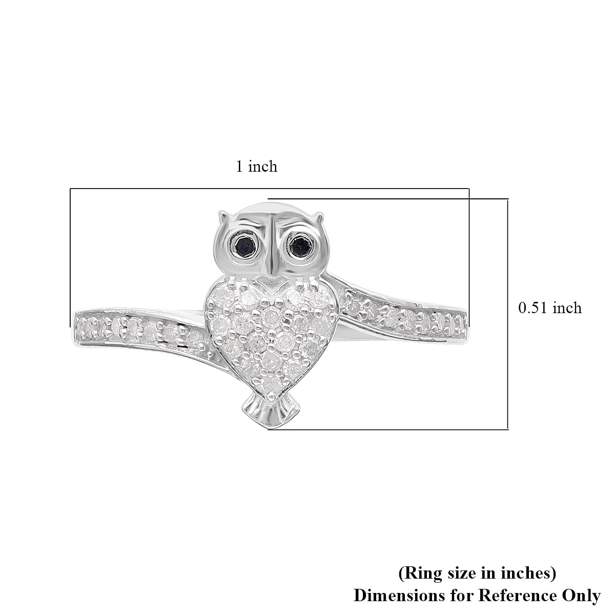 White Diamond &amp; Black Diamond Owl Ring in Platinum Overlay Sterling Silver 0.25 Ct 7619493 5
