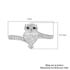 White Diamond & Black Diamond Owl Ring in Platinum Overlay Sterling Silver 0.25 Ct