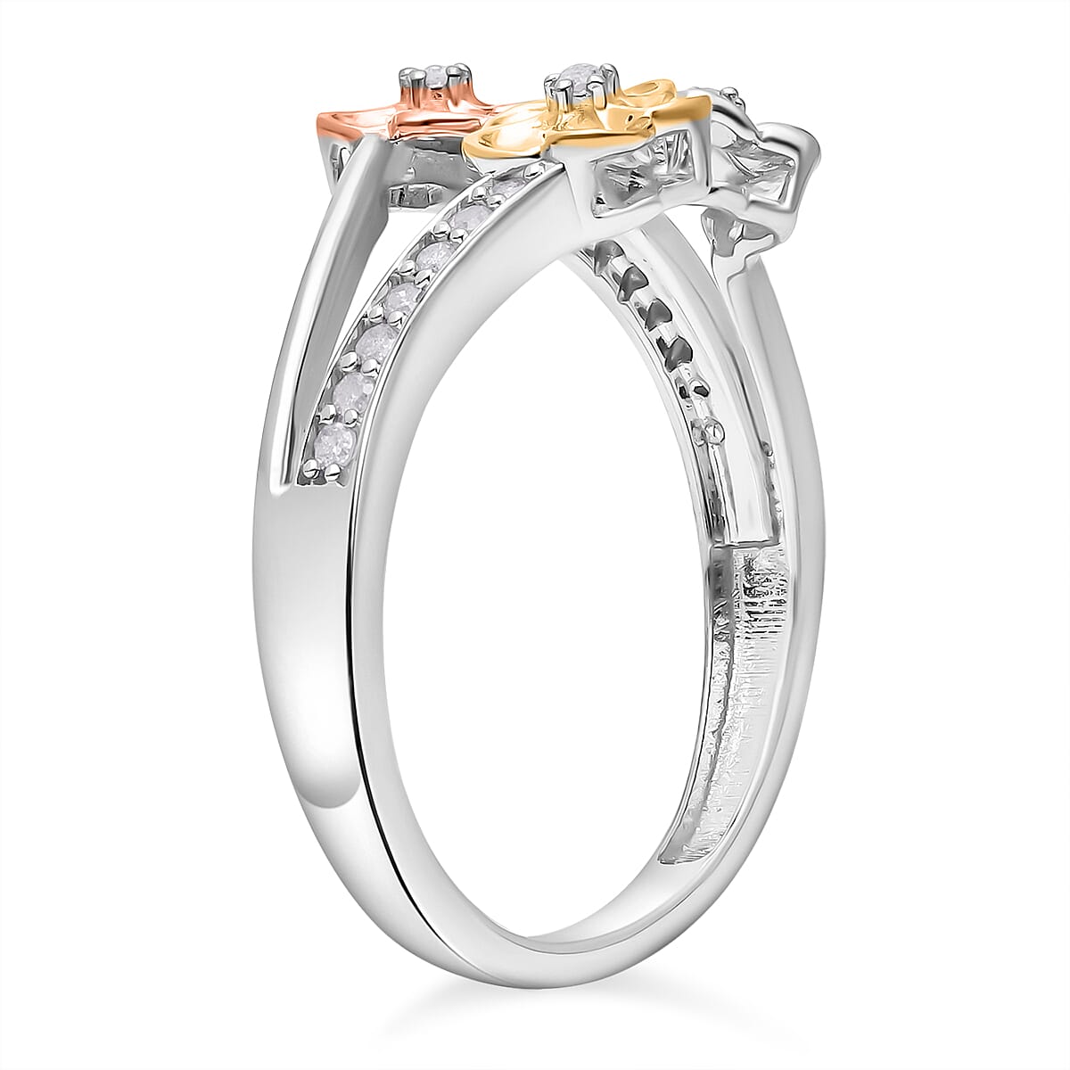 Diamond Floral Ring in Three-Tone Plated Sterling Silver 0.15 Ct 7620498 3