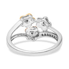 Diamond Floral Ring in Three-Tone Plated Sterling Silver 0.15 Ct