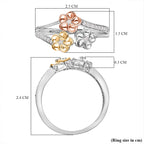 Diamond Floral Ring in Three-Tone Plated Sterling Silver 0.15 Ct