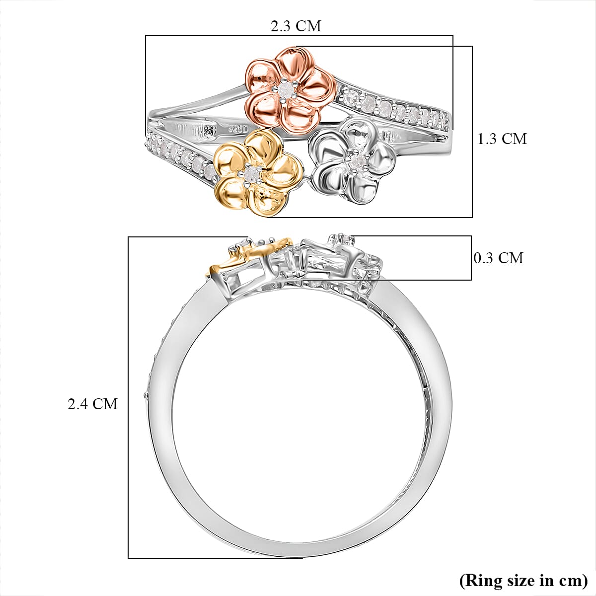 Diamond Floral Ring in Three-Tone Plated Sterling Silver 0.15 Ct 7620498 5