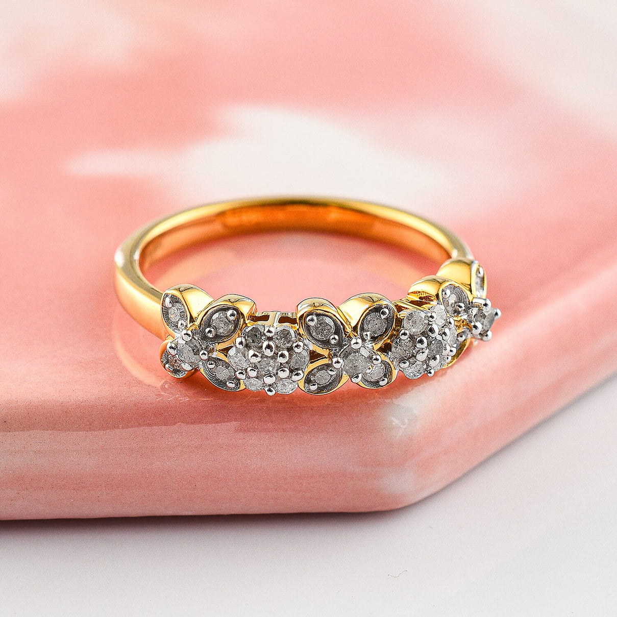Diamond Floral Wedding Band Ring in 18K Vermeil Yellow Gold Plated Sterling Silver 0.25 Ct 7641658 1