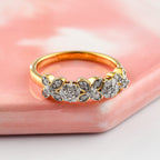 Diamond Floral Band Ring in 18K Vermeil Yellow Gold Plated Sterling Silver 0.25 Ct