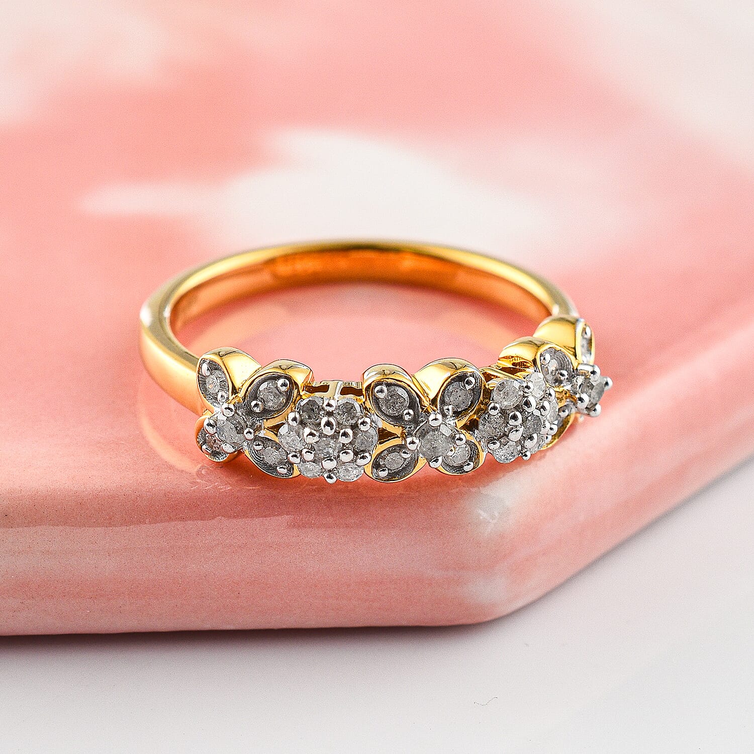 Diamond Floral Wedding Band Ring in 18K Vermeil Yellow Gold Plated Sterling Silver 0.25 Ct 7641658 1