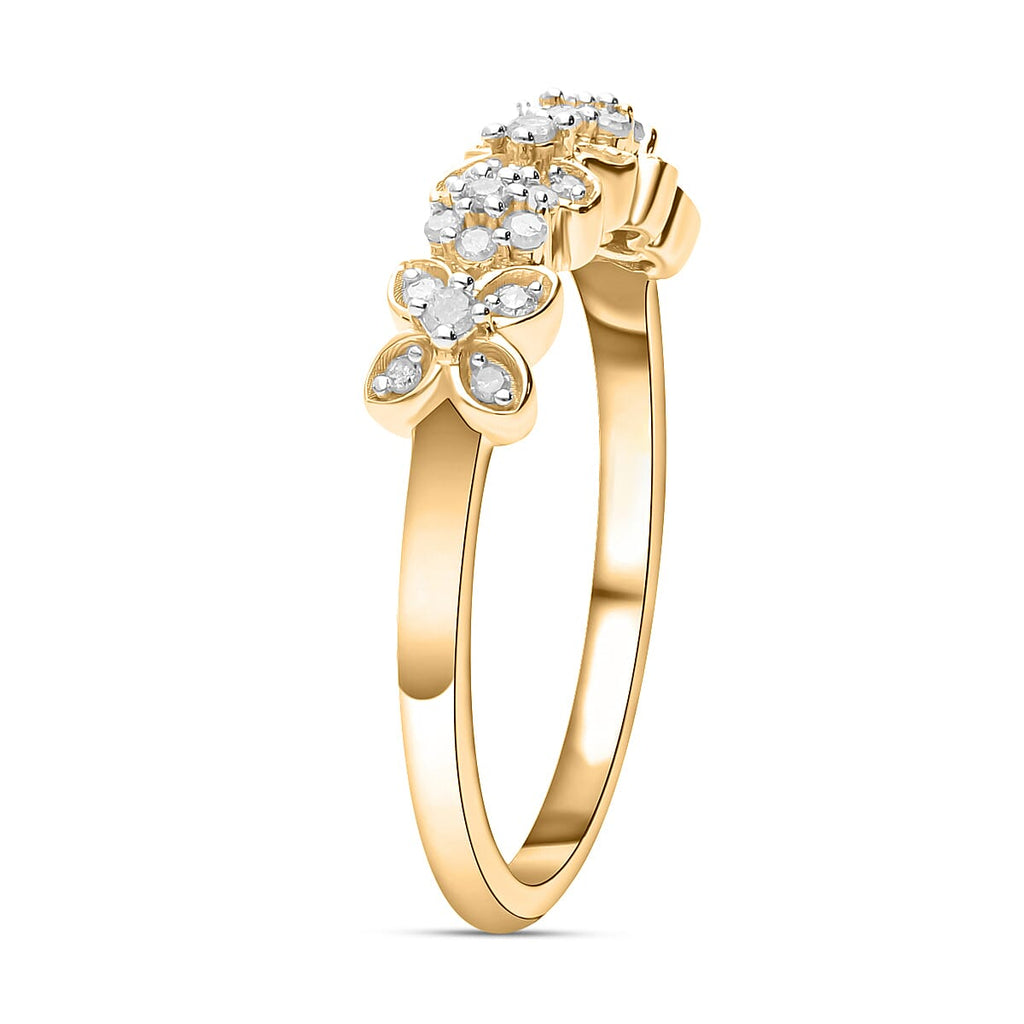 Diamond Floral Band Ring in 18K Vermeil Yellow Gold Plated Sterling Silver 0.25 Ct