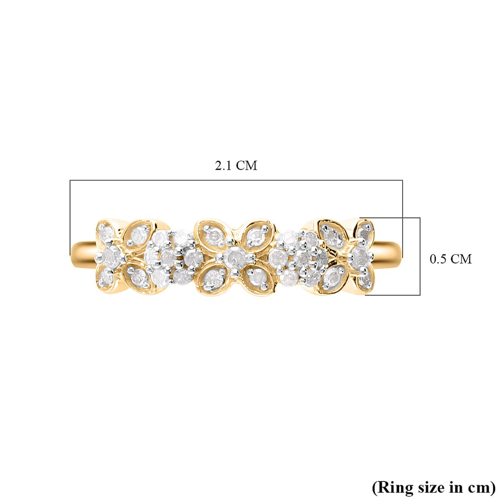 Diamond Floral Band Ring in 18K Vermeil Yellow Gold Plated Sterling Silver 0.25 Ct