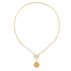 White Fresh Water Pearl Paperclip Circle Necklace (Size - 22) With T-Bar Clasp