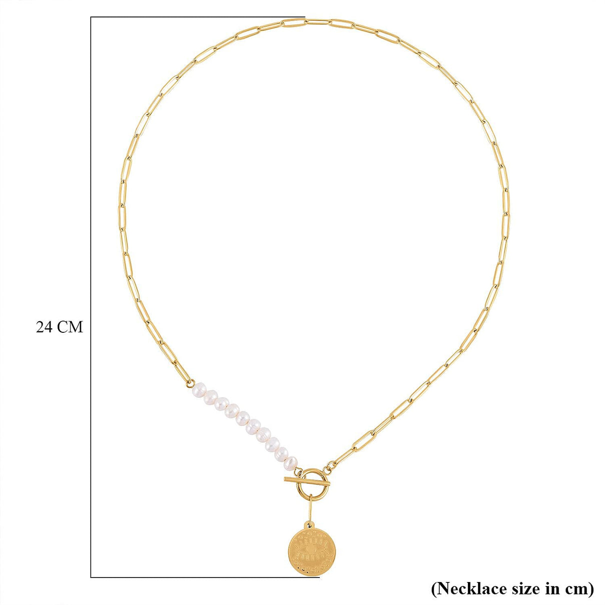 White Fresh Water Pearl Paperclip Circle Necklace (Size - 22) With T-Bar Clasp 7646403 4