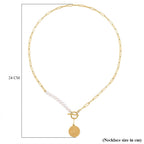 White Fresh Water Pearl Paperclip Circle Necklace (Size - 22) With T-Bar Clasp